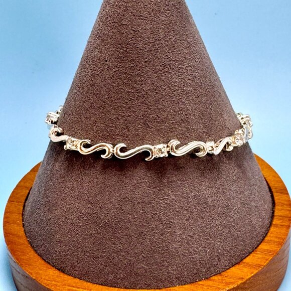 VTG Sterling Silver 925 Wave Scroll Design Link Bracelet Size 7.75'' Length - Picture 1 of 9